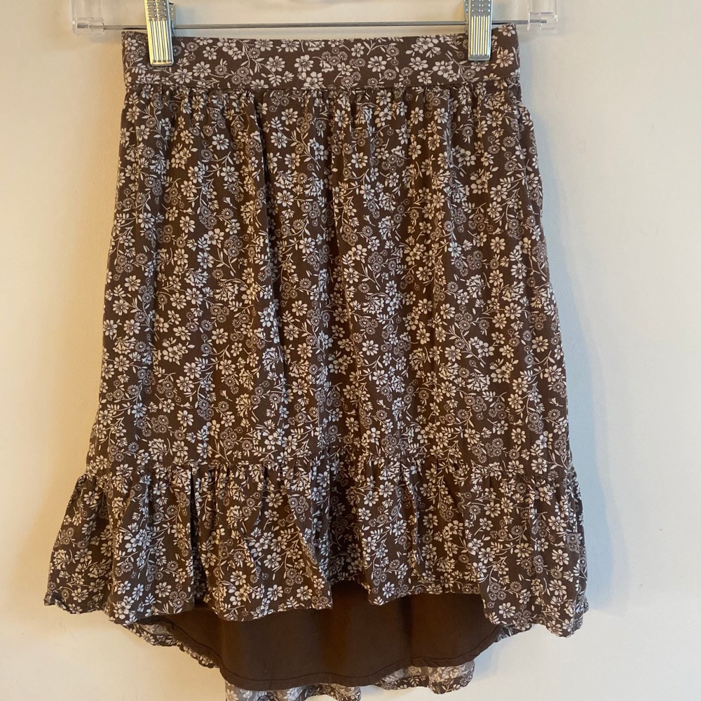 Abercrombie Kids Girls Brown Floral Print Ruffle Hem Skirt Size 7 8